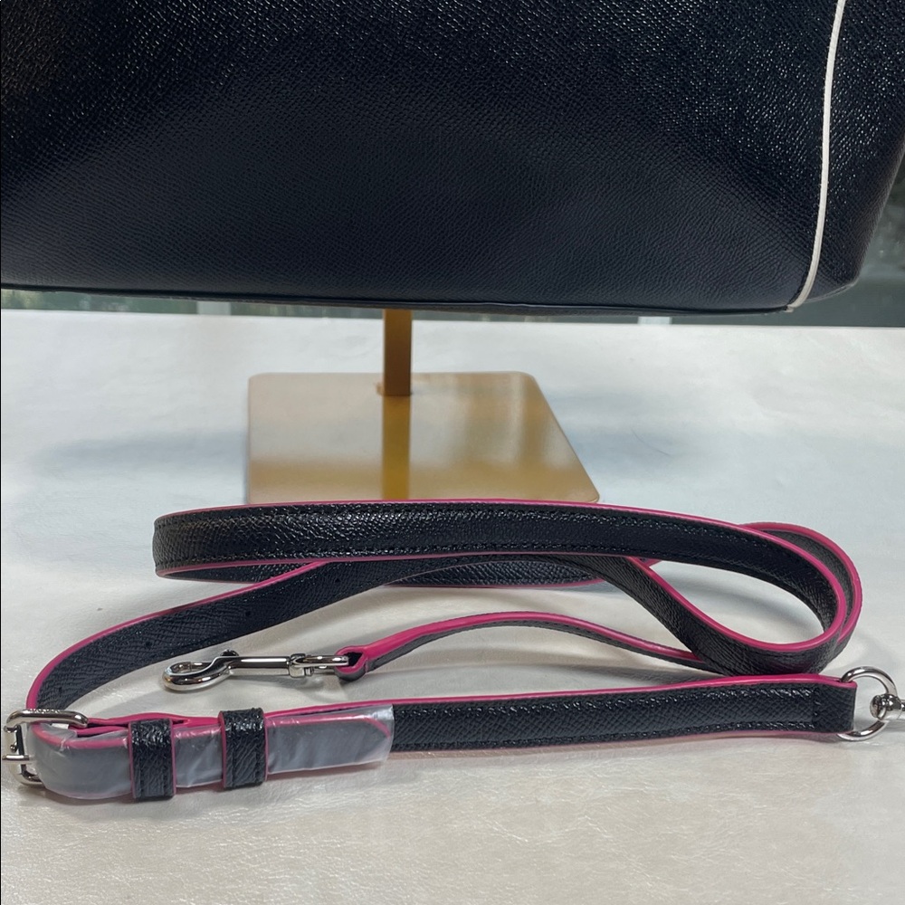 Coach Christie Carryall Black Crossgrain Leather with Pink/Magenta Piping NWOT - Picture 17 of 17